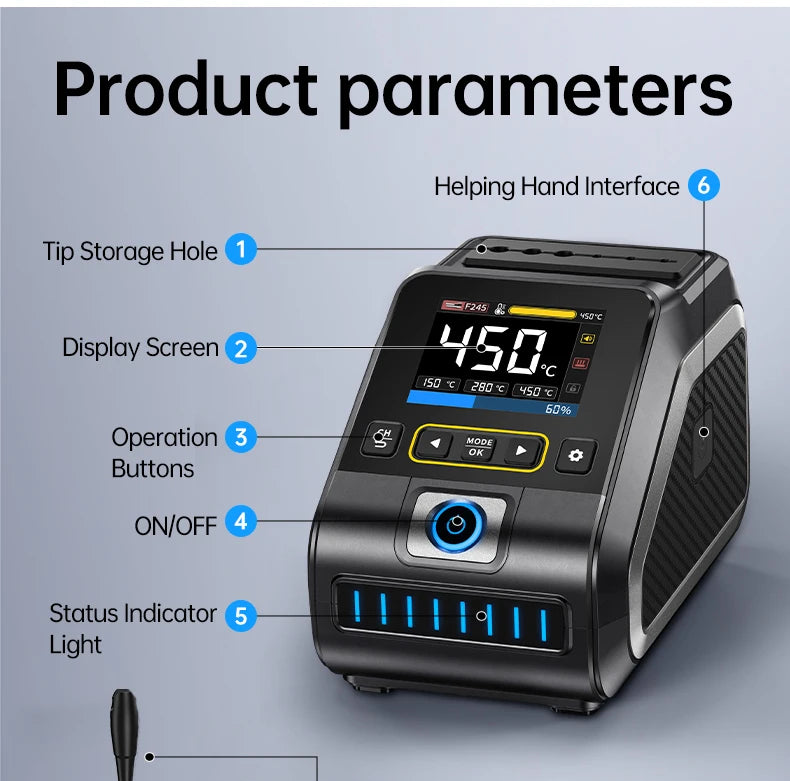 FNIRSI DWS-200 200W Power Repaid Heating Soldering Iron Staion C210 C245 Solder Iron Handle Electronic Welding Rework Station