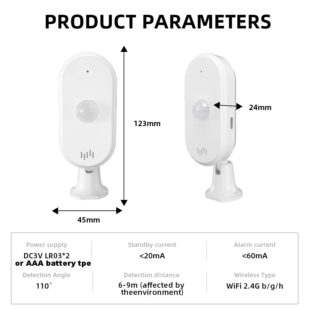 Tuya WiFi PIR Motion Sensor Human Body Detect Sensor Smart Life Infrared PIR Sensor for Home Security Protection