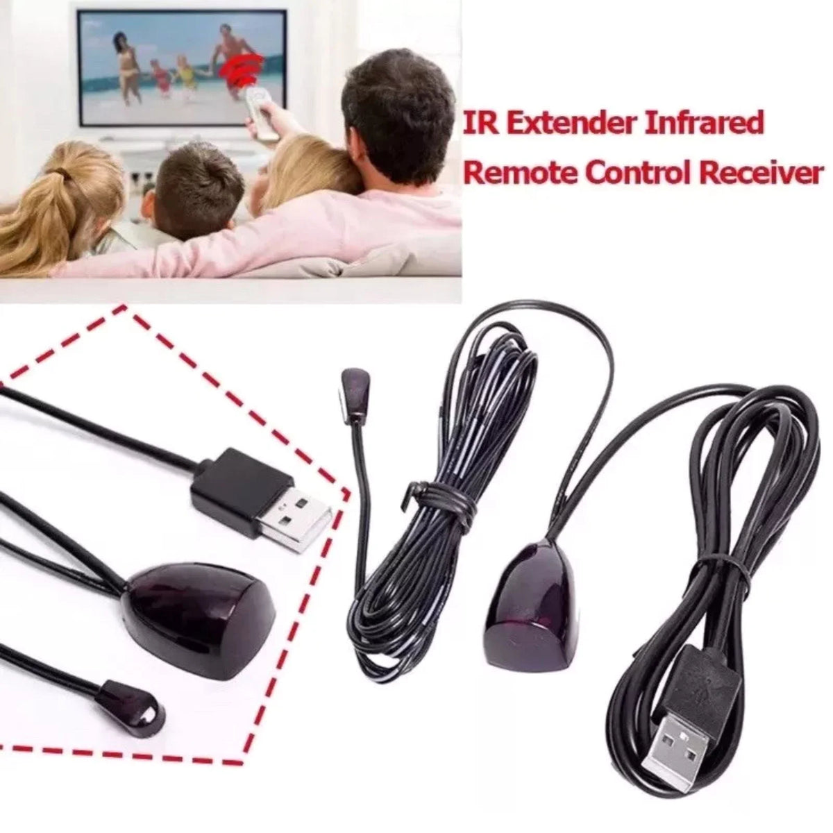 USB IR Repeater Extender Kit with Receiver & Emitter Infrared Remote Control Signal Booster for TV DVD Cable Box