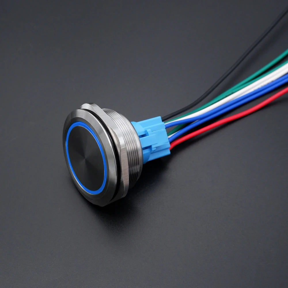 40mm Metal Push Button Switch Power LED Light Waterproof Reset Self-locking Latching Start Stop Switch On Off 2NO2NC With Wire
