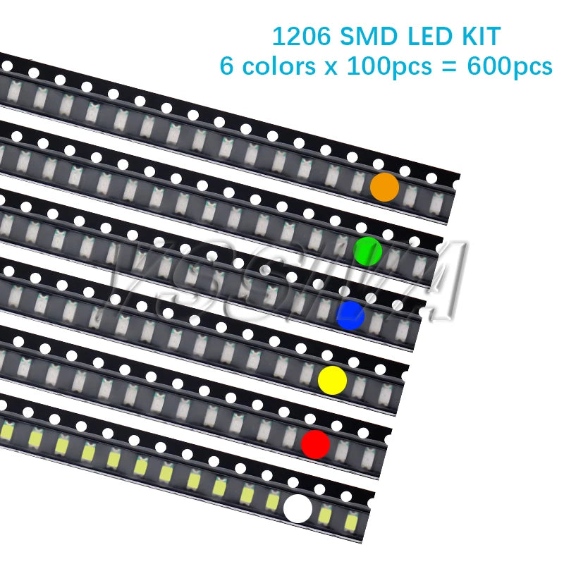 600pcs=6colors x 100pcs 5050 5730 1210 1206 0805 0603 0402 SMD LED Diode Kit Red / Green / Blue / White / Yellow/ Orange