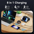 110W 6 Port USB Charger Station Dual Fast Wireless Charging Type C QC3.0 PD3.0 65W Quick Charge For iPhone Xiaomi Samsung Laptop