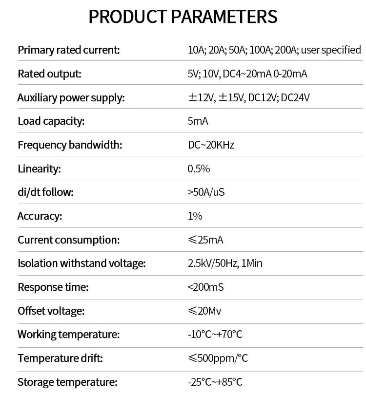 AC DC Current Transmitter 0-10A 0-20A 0-50A 0-100A 0-150A to 4-20mA 0-10V 0-5V RS485 Current Sensor Transducer with DC24V