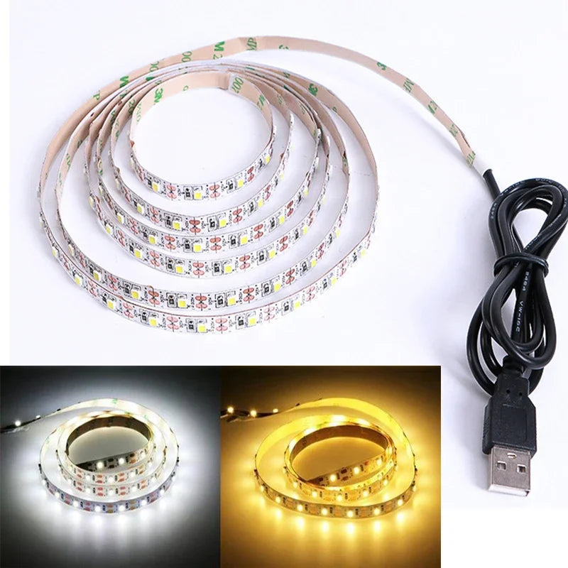 USB 5V LED Light Strips SMD2835 1M 2M 3M 5M White Warm White LED Strip Lights for TV Backlights Home Decor Tape Ribbon Lighting
