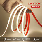 AC 220V COB Strip IP65 Waterproof 10CM Cut 240Leds/M 3000K 4000K 6000K Home Decor Flexible Ribbon Rope Tape LED Light