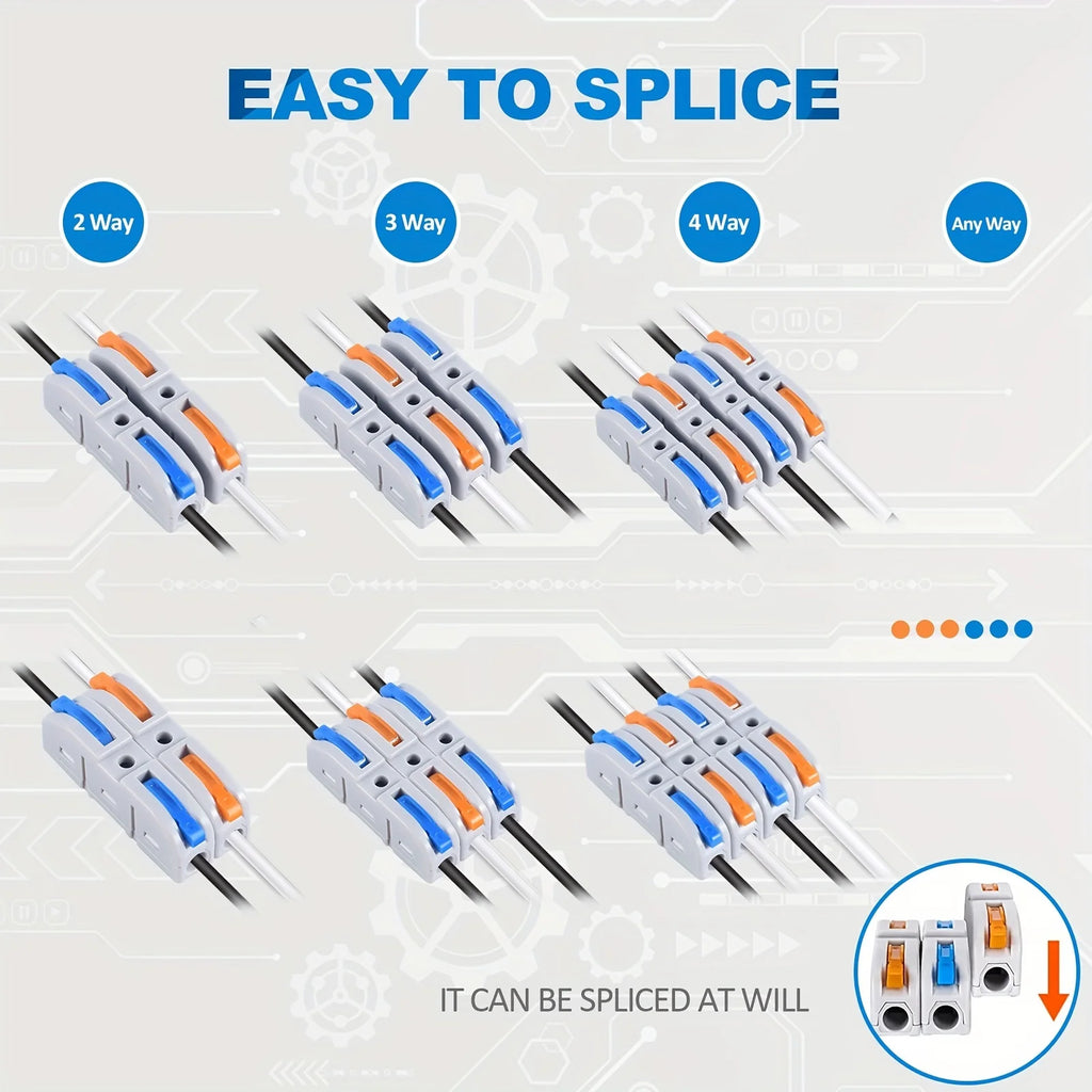 Lever Wire Connectors, 10pcs/60pcs Inline Wire Connectors Kit for Quick Connect, Push in Compact Splicing Electrical Connectors