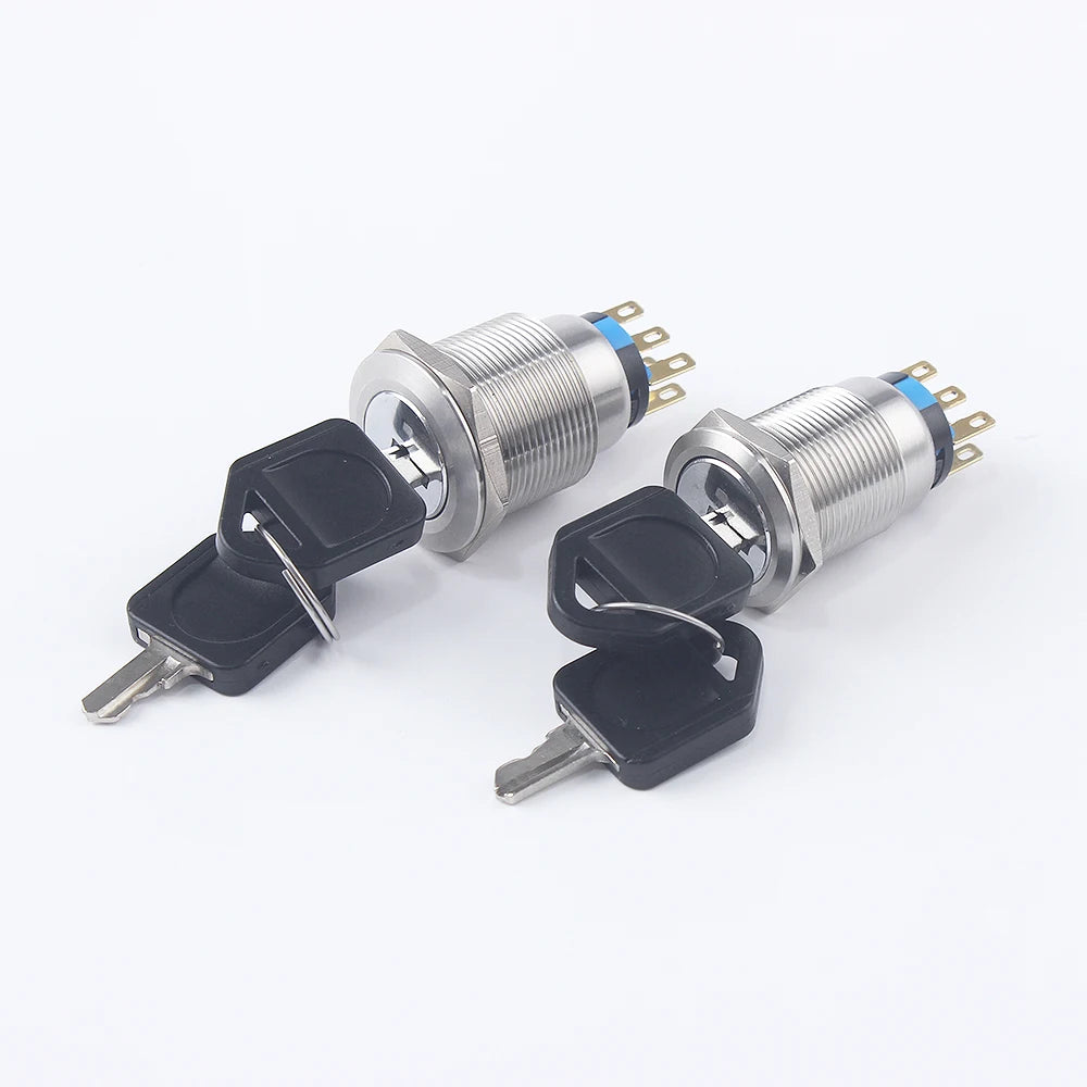 2/3 Positions Rotary Buttons 16/19/22mm Metal Brass Chrome Key Push Selector Switch 2NO2NC Press Without LED 2 keys