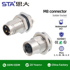 M8 IP67 Waterproof Circular Connector 3 4 5 6 8 Pin Front Rear Panel Mount Solder Industrial Socket Screw M8 M10 M11 M12