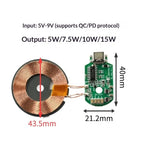 1Pcs Standard Wireless Charging TYPE-C MICRO-USB 5V 9V 15W Wireless Charger Module Transmitter PCBA Circuit Board Coil