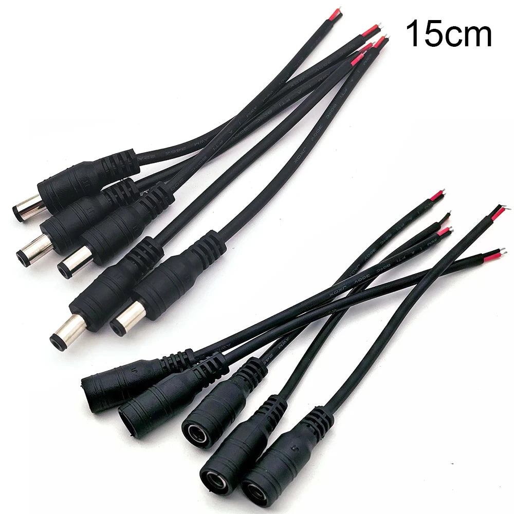 DC 12V Male Female Pigtails Power Cable 2.1mm*5.5mm 2Pin Connector Wire Power Plug Cord for CCTV Camera Router LED Strip Lights