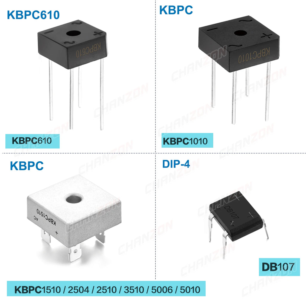 Diode Bridge Rectifier DB107 KBPC610 KBPC1010 KBPC1510 KBPC2504 KBPC2510 KBPC3510 KBPC5006 KBPC5010 1A 6A 10A 15A 25A 35A 50A