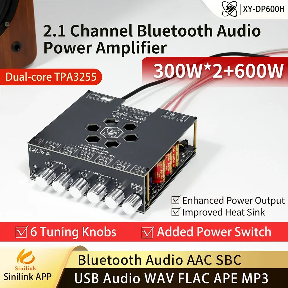XY-DP600H High-Power Bluetooth Digital Sound Amplifier Board 2.1 Channel Subwoofer 300W*2+600W TPA3255 Chip for Home DIY Speaker