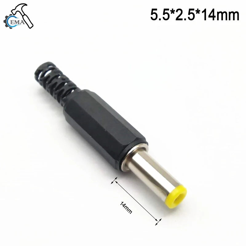 20pcs/10pcs/5pcs 5.5mm X 2.5mm / 5.5mm X 2.1mm DC Power Plugs Male Barrel Connectors Black 5.5×2.5 5.5×2.1