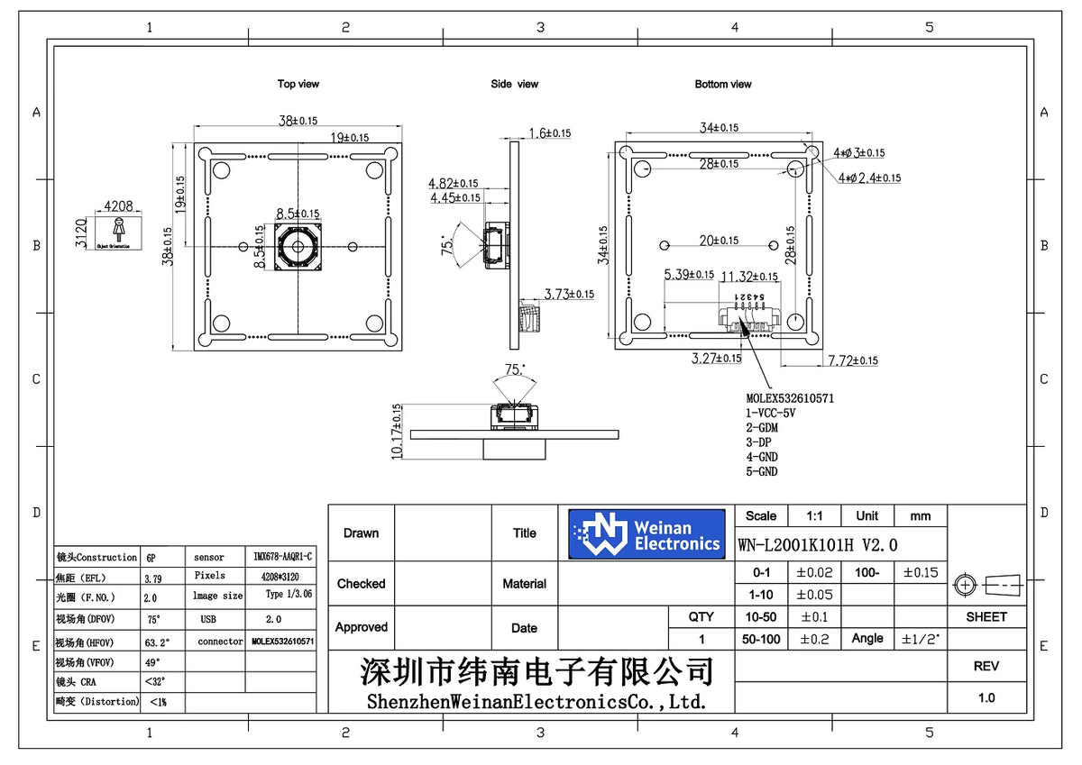 13MP Autofocus USB Camera Module with IMX298 Image Sensor Plug and Play for Linux, Android, Windows