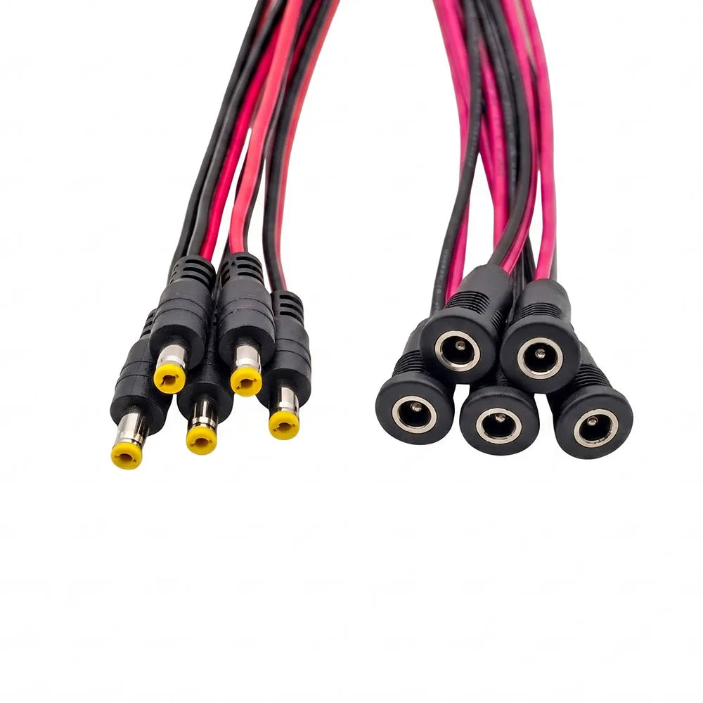 5 Pairs 5.5 X 2.1mm DC Power Male Plug and Jack Female Socket Threaded Panel Mount Barrel Connector Adapter with Waterproof Cap