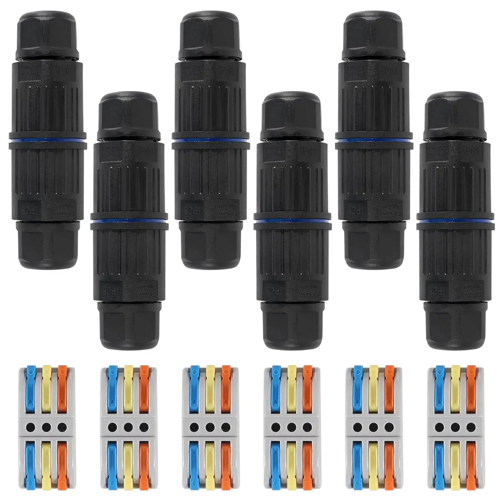 6pcs Upgraded Junction Box Outdoor Waterproof IP68, CDF 3P 3Pole Wire Connector, Replaceable Lever Wire Connectors for AWG 28-12