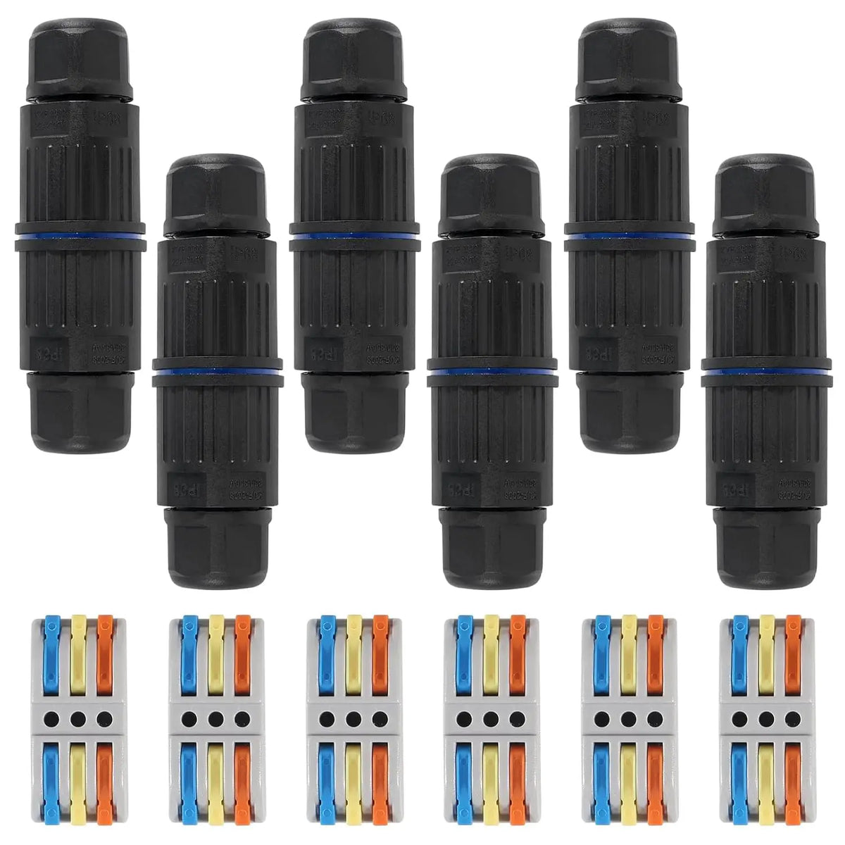 6pcs Upgraded Junction Box Outdoor Waterproof IP68, CDF 3P 3Pole Wire Connector, Replaceable Lever Wire Connectors for AWG 28-12