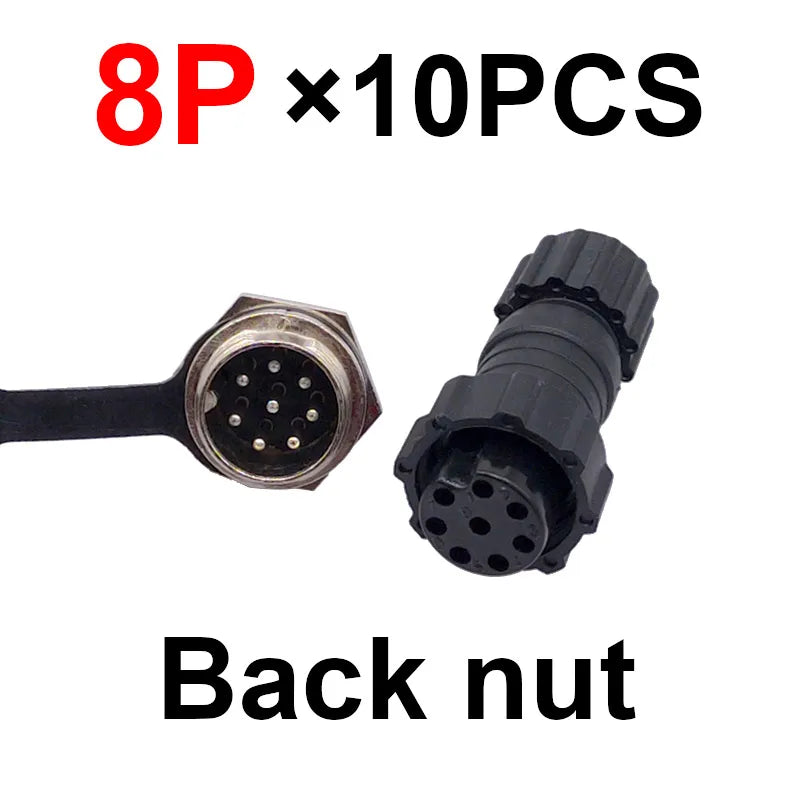 10Pcs  Connector GX16 M16 Waterproof Docking Back Nut Male&Female Plug&Socket 2pin3pin4pin5pin6pin7pin8pin9pin10pin