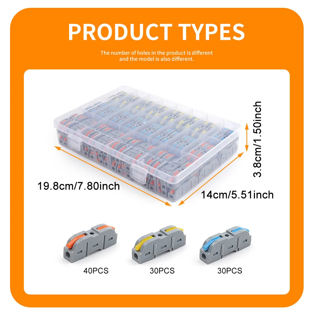 100Pcs 221 Series Boxed Lever Wire Connectors Quick Splicing Terminal Block 0.2-4mm² 32A 250V Electrical Cable Connector Set