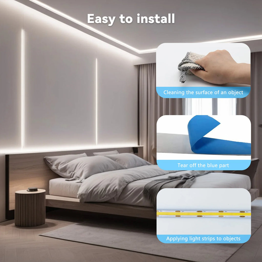 5V USB COB LED Light Strip Linear Touch Dimmable Flexible Diode Tape Home Christmas Lights TV Mirror Backlight Room Decoration