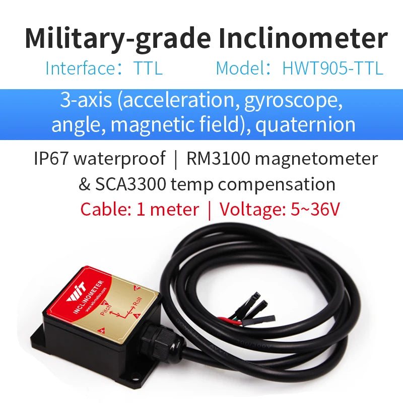 High-Precision Inclinometer HWT605 Accelerometer+Angle+Gyro, MPU9250 IMU, Temperature Compensation, Tilt Angle
