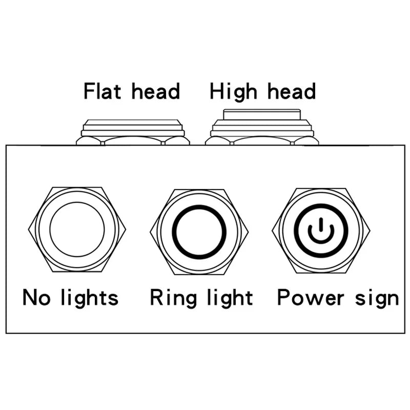 19MM LED Metal Button Switch Stainless Steel 1NO1NC Momentary Latching High Head Lamp Waterproof Button 12V 24V 220V