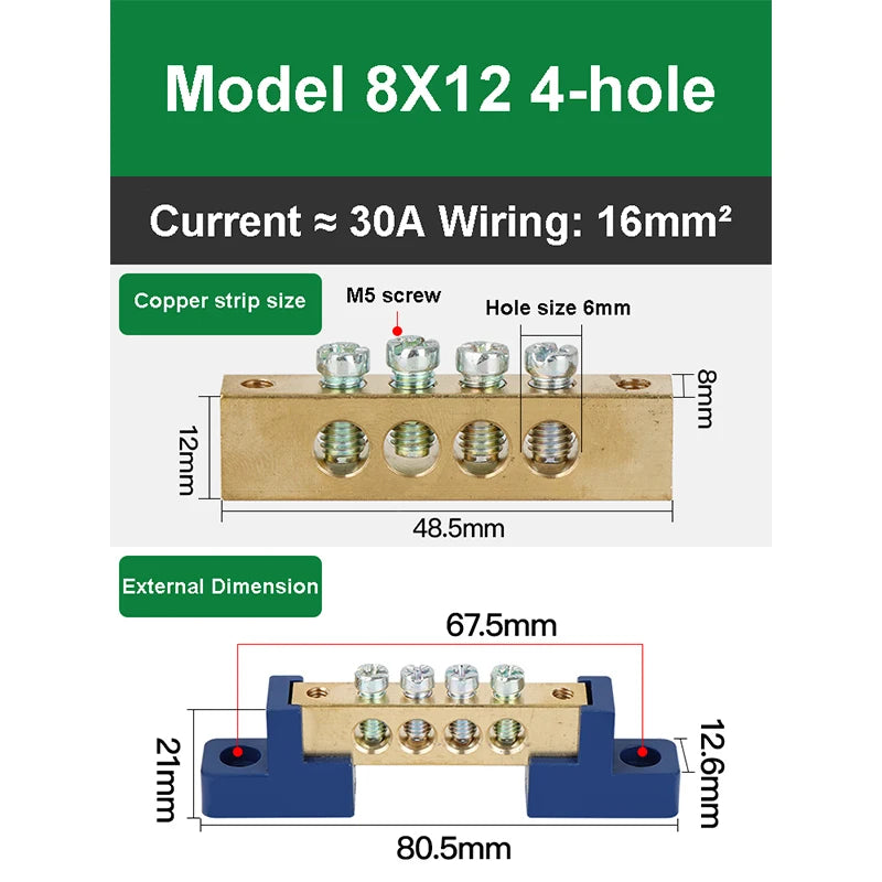 019 Series 6*9 8*12 4/6/8/10/12/14/16 Hole Zero Ground Row Copper Bar Connection Terminal Wiring Terminal of Distribution Box