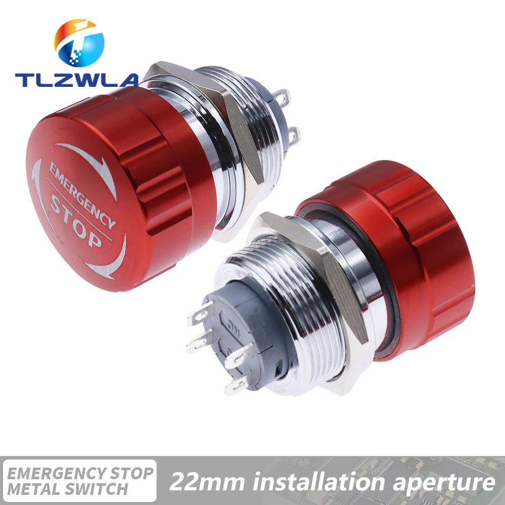 16/19/22mm Metal Emergency Stop Button Switch Stainless Steel Anti-slip Waterproof Mushroom Head Rotation Reset PTEN ﻿