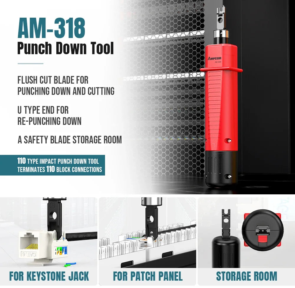 AMPCOM 12 in 1 Network Tool Kit, Professional Portable Ethernet Computer Maintenance LAN Cable Tester Crimper Cutter Repair Se