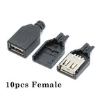 Type A Male Female USB 4 Pin Plug Socket Connector With Black Plastic Cover Type-A DIY Kits