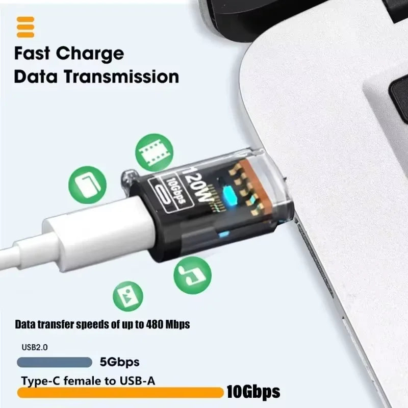 120W Fast Charging USB 3.2 to Type C Adapter OTG 10GB High Speed Data Audio Transfer For PC Tablet Xiaomi Huawei USB C Converter