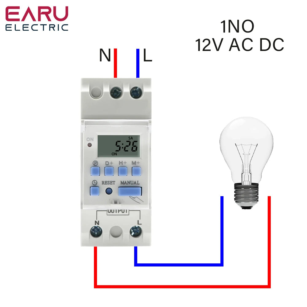 Electronic Weekly 7 Days Programmable Digital Timer Switch Relay Timer Control Din Rail THC AC 220V 230V 110V DC 12V 24V 48V 30A