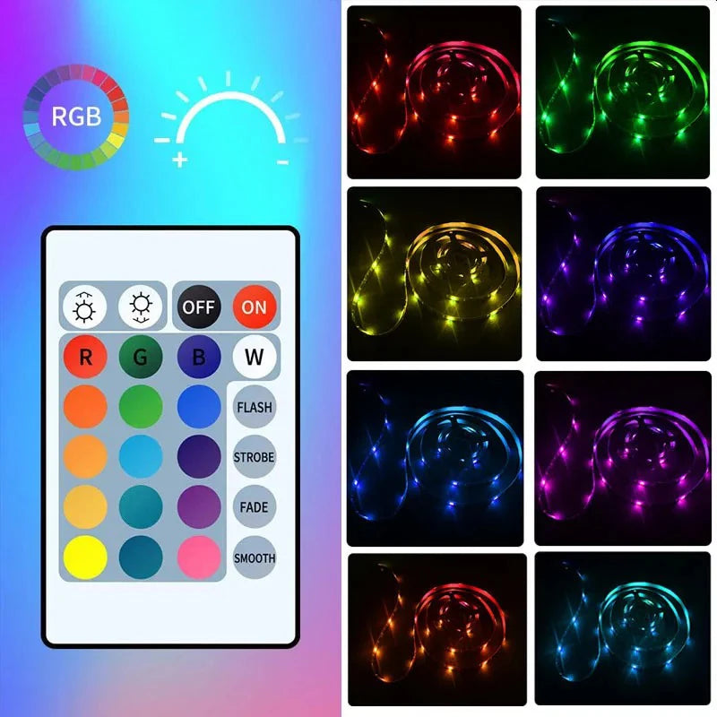 RGB LED Lights with Battery USB 5V LED Strip Lights IR Remote Control Flexible Ribbon Tape for Home Room TV Backlight Decor