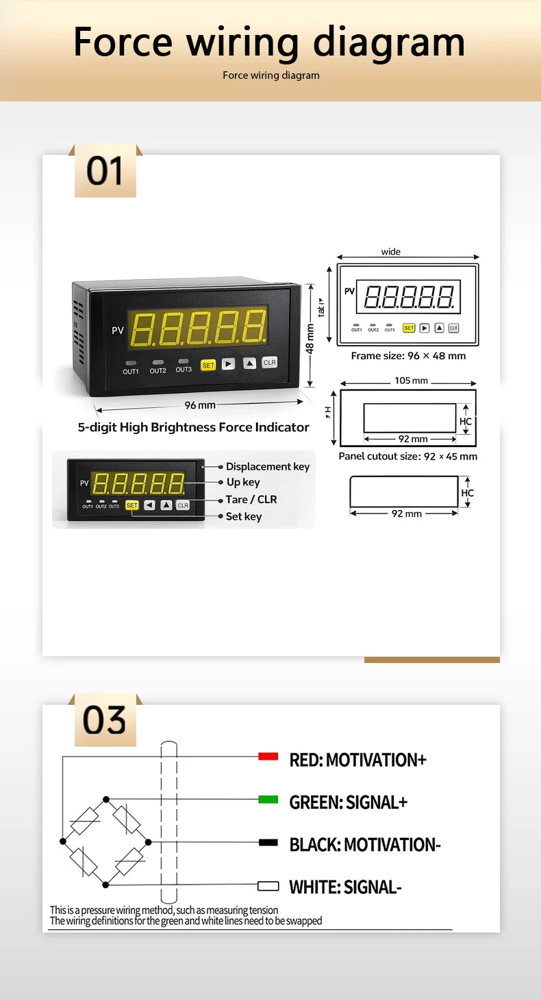 Compression/Tension Spoke Load Cell 30kg-5t Options, 5-Digit Display Controller, Relay Outputs OUT1/OUT2 8 Mounting Holes