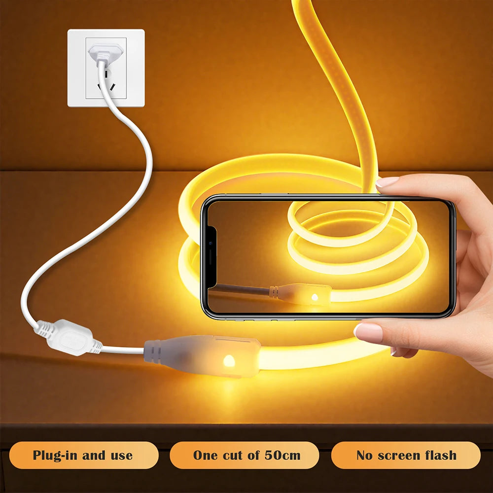 220V Dimmable COB LED Neon Strip Light With Switch/Dimmer EU Power Kit 288Led/M Waterproof 3000K 4000K 6000K Flexible Lamp Decor