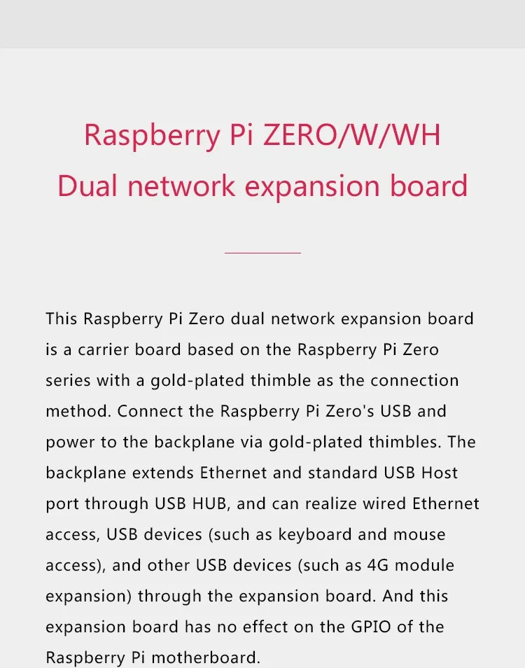 Raspberry Pi Zero W/ WH Expansion Board Ethernet USB Interface 4G Communication Module Metal Shell