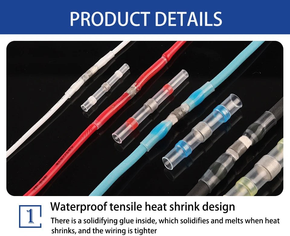 50/100/200Pcs Waterproof Solder Seal Heat Connector Shrink Butt Connectors Lug Terminals Electrical Wire Car Insulated Terminal