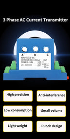 3 Phase Current Transmitter 2A 5A 10A 20A 50A 4-20mA 0-10V 0-5V AC Current Transducer AC Current Sensor