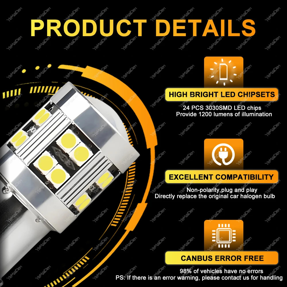 2/4 PCS CANBUS 1156 BA15S 1157 BAY15D LED Bulb For Car Turn Signal Reverse Brake Parking Lights 12V 24V 3030-24SMD 1000LM White
