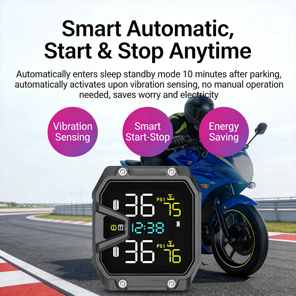 Yangood TMPS Motorcycle Tire Pressure Sensor Waterproof LCD Color Display Real-Time Safety Tire Pressure Monitoring System
