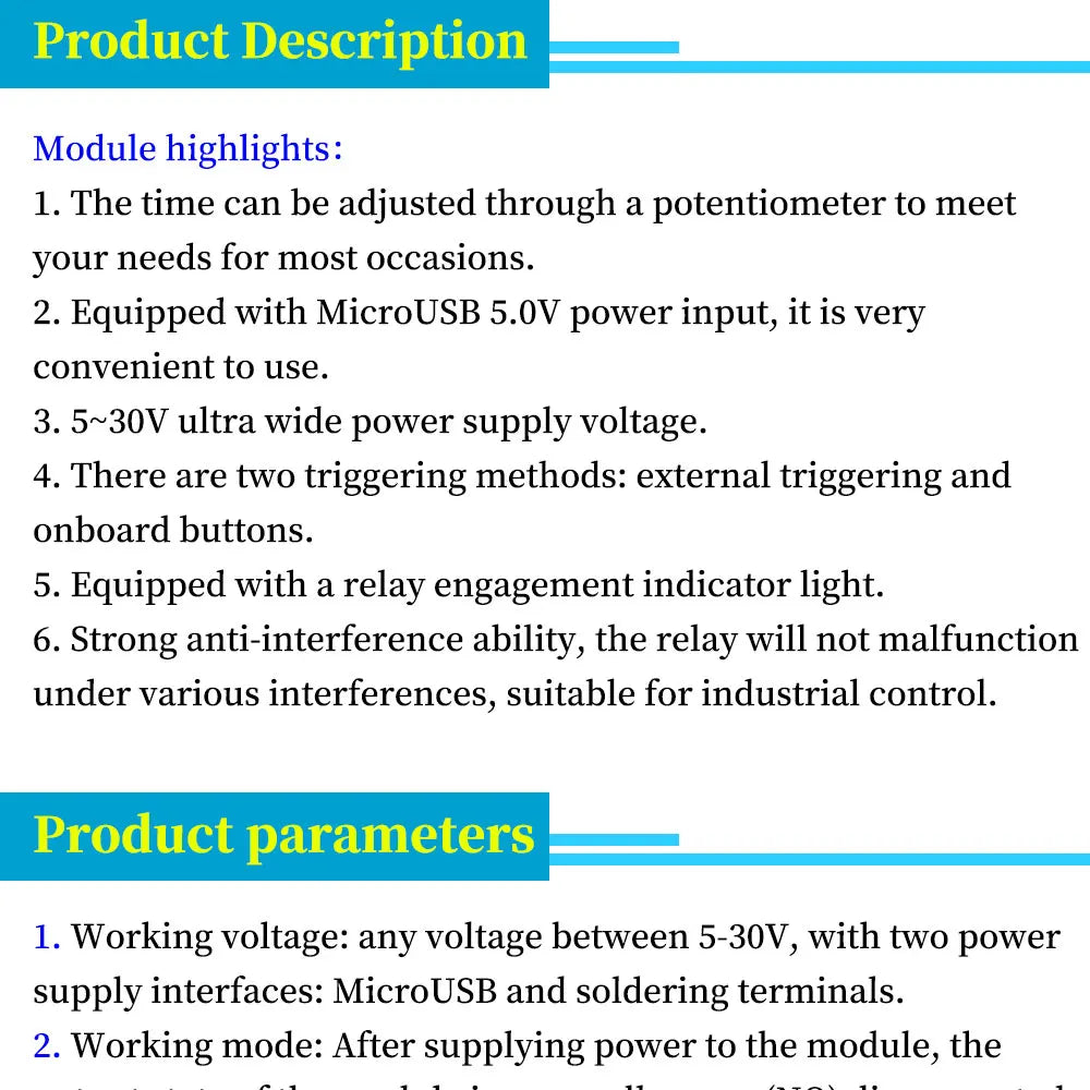 Javino 1/5/10Pcs Smart Electronics 5V-30V Micro USB Power Adjustable Delay Relay Timer Control Module Trigger Delay Switch