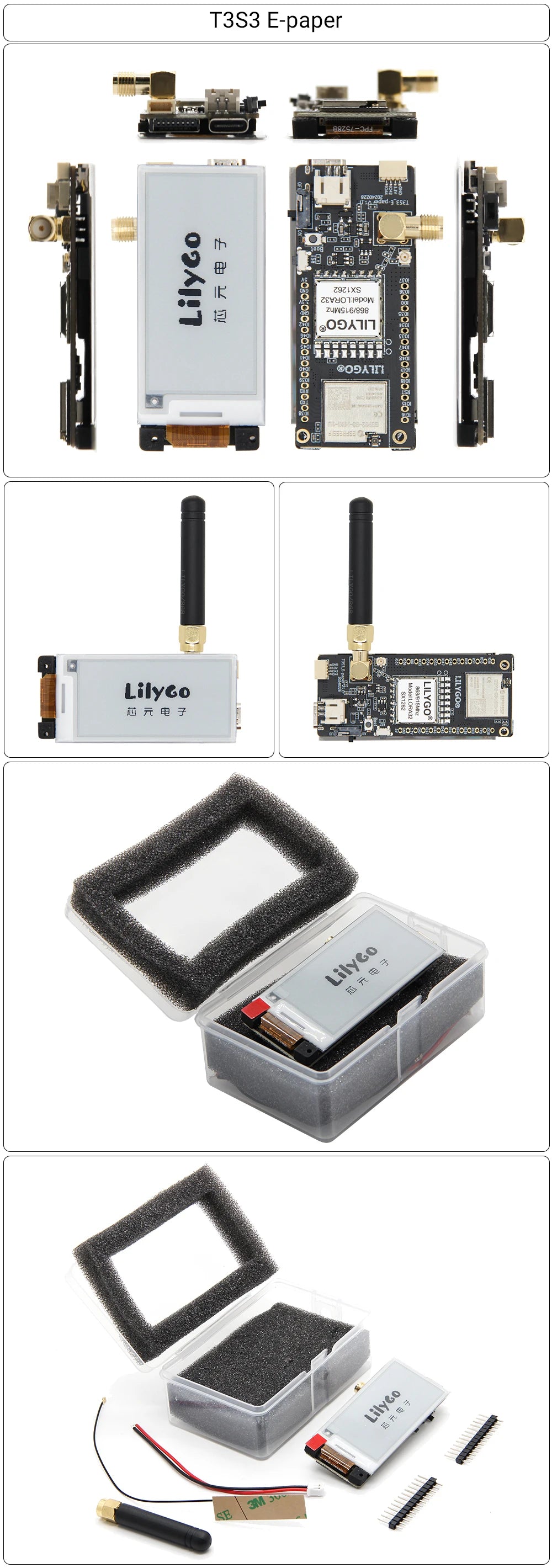 T3S3 2.13 Inch E-Paper ESP32-S3 Module Development Board with LoRa 2.4G SX1280 for Programmable Communication And Networking