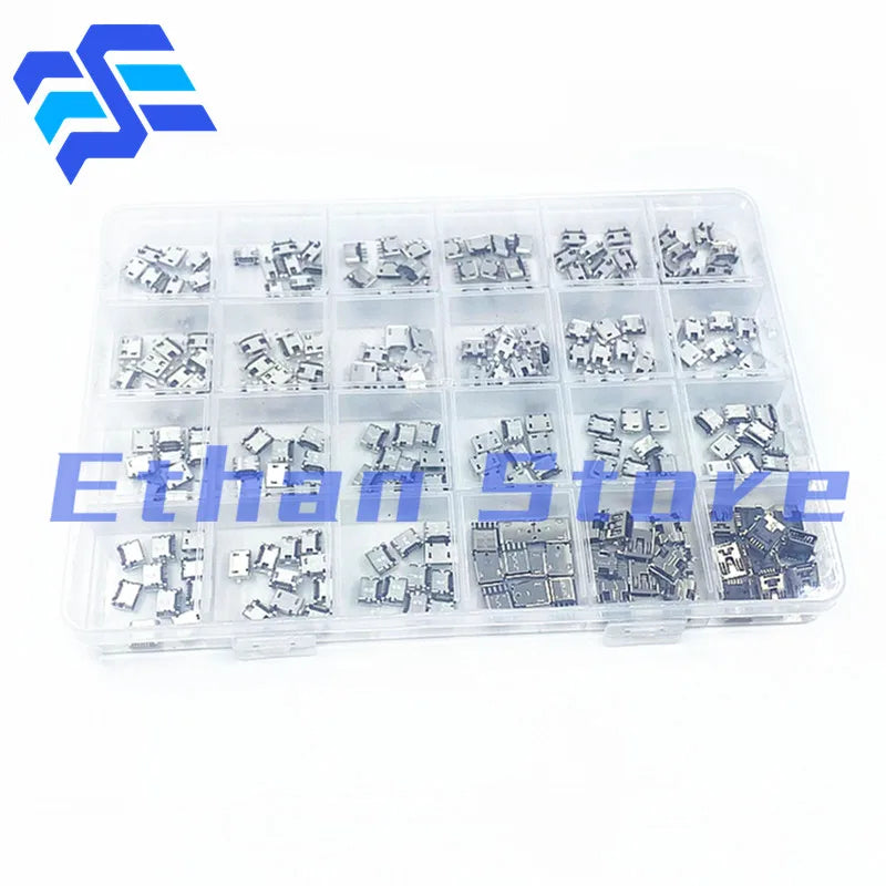 240Pcs/Box 24 Value Micro USB 5Pin Connector 24 Models Jack Socket Connectors Jack Set Connectors For MP3 SMD Socket Kit