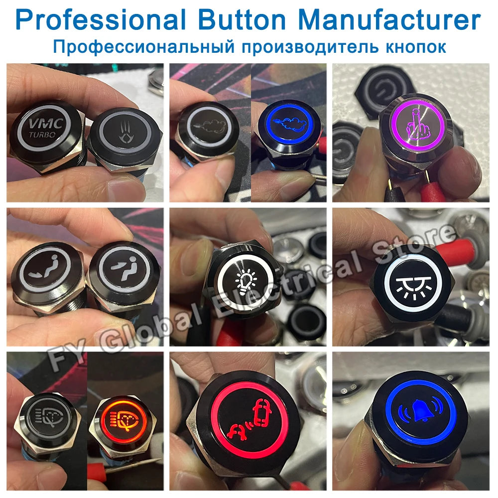 16/19/22MM Custom Metal Push Button Switch with Socket Waterproof Luminous Latching Momentary Car Boat Motorcycle 12V 24V 220V