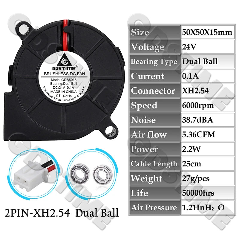 Gdstime 4010 24V Blower 12V 5V Cooler Fan 5015 Radial Fan 50x15MM Turbine Cooling Fan 30MM Micro Fan for 3D Printer Part Cooling