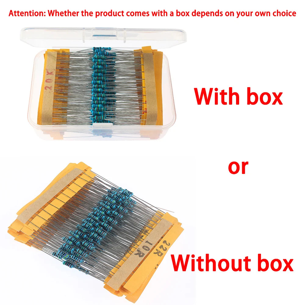 Metal Film Resistor Assortment Kit 300/600PCS 30 Values 1/4W 0.25W 1% Tolerance 10Ω~1MΩ High Precision Resistors for Arduino