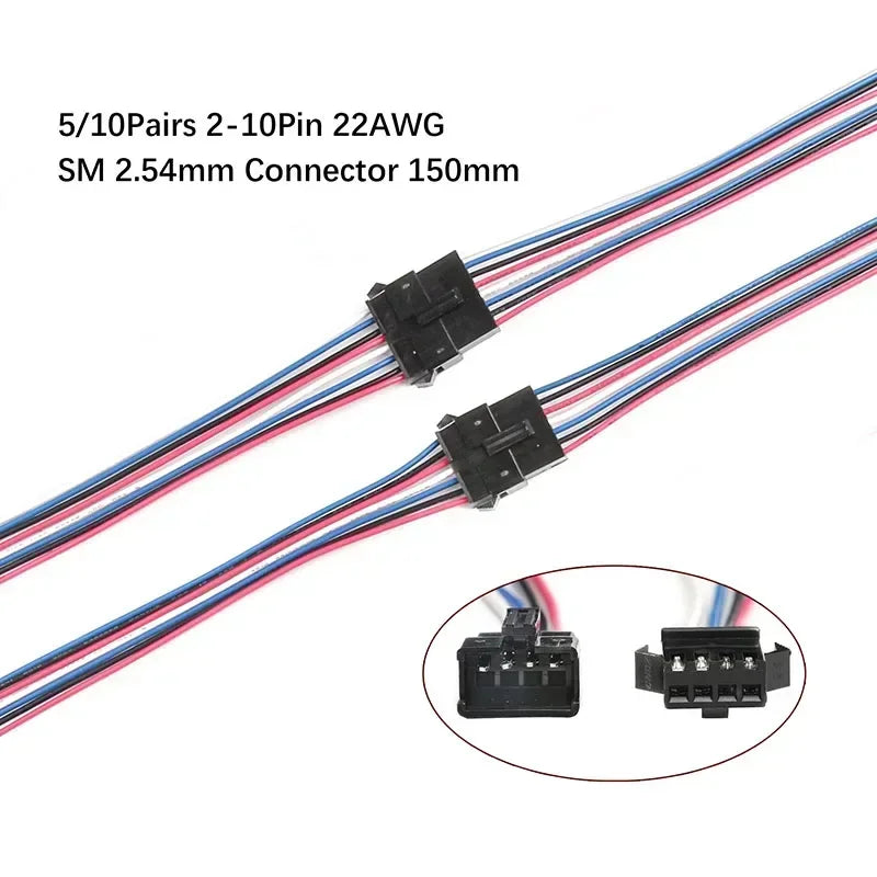 5/10 Pairs JST SM 2.54mm Pin Connector Set Male to Female Electrical Cable Wire Connector for DIY Projects 2P to 9P