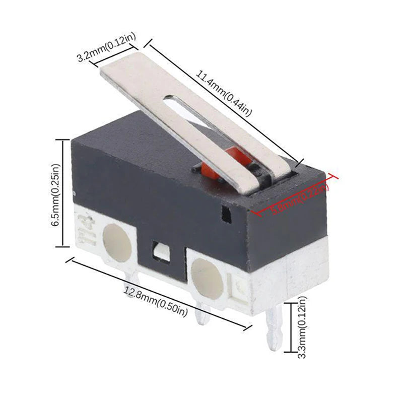 50PCS Small Micro Mouse Switch 12.5*5.7*6.5 Without Handle/Handle Length 8.5mm-15mm C NO NC 3 Pin 2A 125V AC Limit Switches