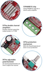PAM8610 Digital Power Amplifier Board 2x15w Dual Channel Stereo Mini Class D 12V Mini Hi-Fi Audio Stereo Module 2X10W
