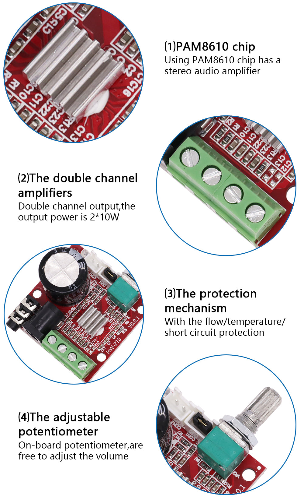 PAM8610 Digital Power Amplifier Board 2x15w Dual Channel Stereo Mini Class D 12V Mini Hi-Fi Audio Stereo Module 2X10W